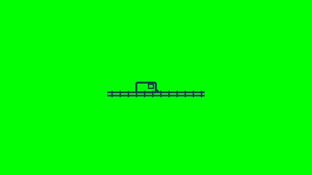 Minimalist blue train icon moves across horizontal tracks in this simple digital animation loop for modern graphic design projects
