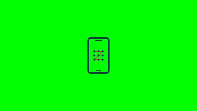 Smartphone security pattern animation showing a locked screen with a red line connecting dots for a digital motion video clip