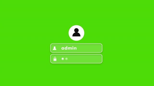 Admin Password, Login in animation, Sign in animation on green background. Full HD. 4K