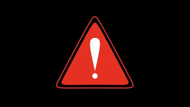 Warning sign alert signal Glowing red triangle with yellow exclamation point warning text symbol on black background, suitable for cautionary messages in designs.