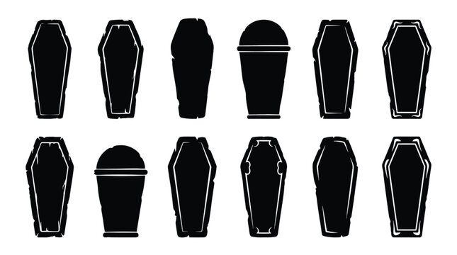 Set of different coffins and caskets silhouettes