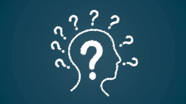 Question mark Chalk profile illustration with question marks on dark blue background. Perfect for educational presentations, psychology articles, or mysterythemed designs.