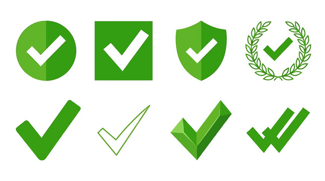 Green checkmark icons and symbols.