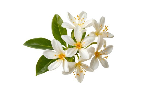Neroli Blossom with Orange Tree White Flowers and Bud Clusters Isolated on Transparent Background 