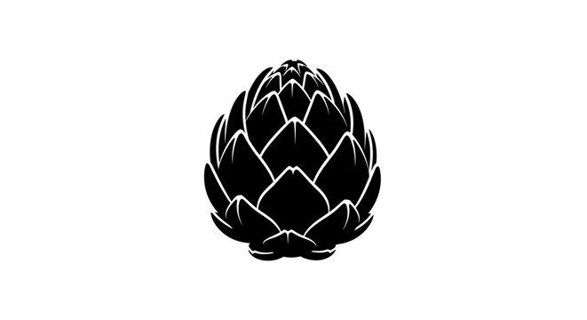 Black artichoke silhouette on white background with outlines set against against plain illustration ingredient vegetable graphic healthy with cuisine