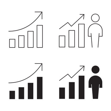 Business growth chart and human performance development vector icon set.Editable stroke, Vector illustration, Line art Icon, Symbols.