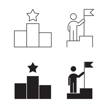 Winner podium and leadership success vector icon set.Editable stroke, Vector illustration, Line art Icon, Symbols.