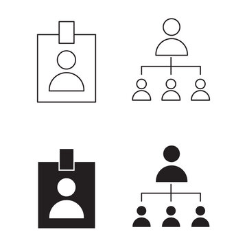 ID card and corporate hierarchy structure vector icon set.Editable stroke, Vector illustration, Line art Icon, Symbols.