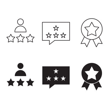 Customer star rating and quality badge review vector icon set.Editable stroke, Vector illustration, Line art Icon, Symbols.