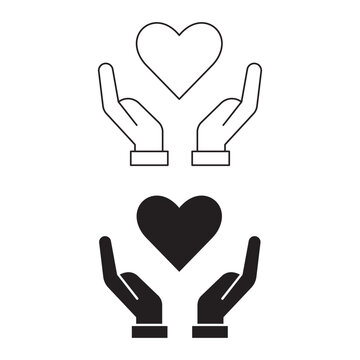 Hands holding heart charity and healthcare love vector icon.Editable stroke, Vector illustration, Line art Icon, Symbols.