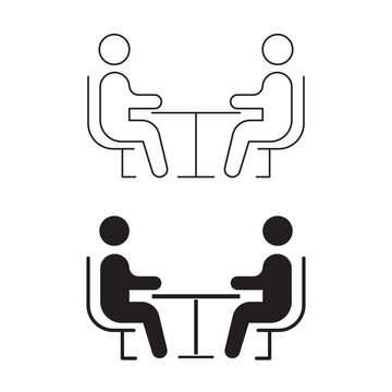 Business interview and people meeting at table vector icon set.Editable stroke, Vector illustration, Line art Icon, Symbols.