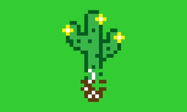 Pixel art cactus plant logo vector illustration, plant with yellow flower and eco grow plant branding  graphic design background