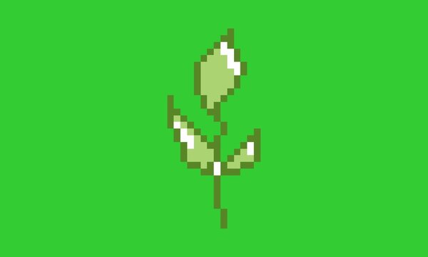 Vector pixel art sprout plant logo illustration, tree eco branding graphic design background
