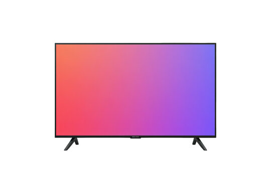 Smart tv showing bright screen with abstract colorful gradient. Modern electronic display isolated on transparent background