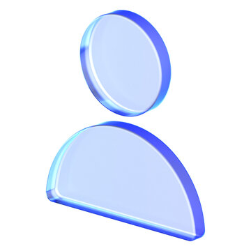 Glassmorphism icon featuring simple transparent user avatar profile with blue glossy finish