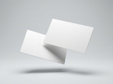 Two blank business cards floating isolated on white background