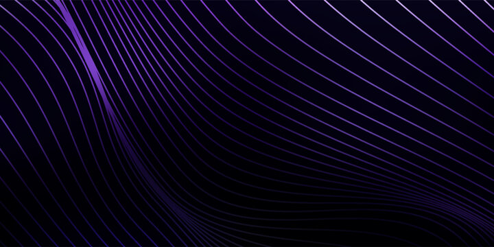 Creative three-dimensional purple line wave wallpaper. Abstract modern graphic render with simple colours and dynamic stripes background design.