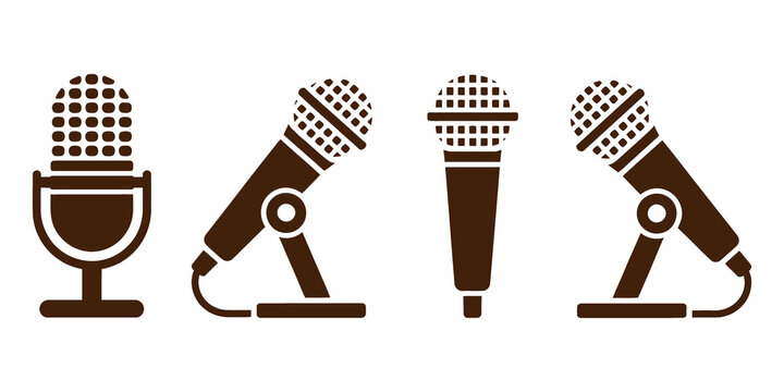 Set of brown microphone silhouettes icons for podcast and audio recording