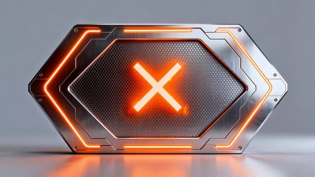 Futuristic metallic panel with glowing X