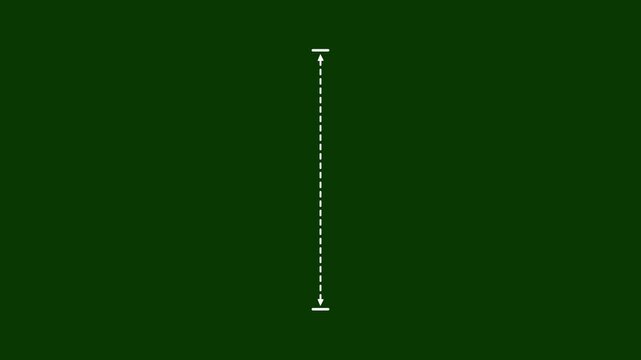 White Vertical Measurement Line Animation with Dashed Stroke and Arrow Markers Indicating Height Dimension Size or Scale Concept on Green Background.