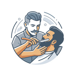 Fototapeta premium Professional barber shaving man with straight razor.