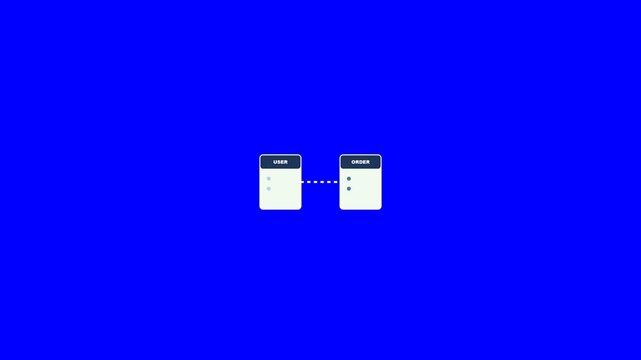 User and order database entity relationship diagram showing connection nodes in a bright blue animated minimal motion graphics video clip