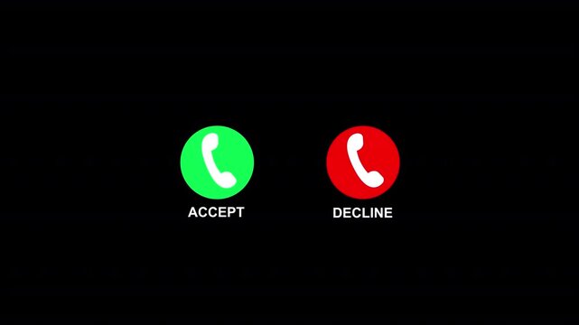 Incoming Call Screen Animation with Accept and Decline Option, Incoming call ring icon on 4K black background. 