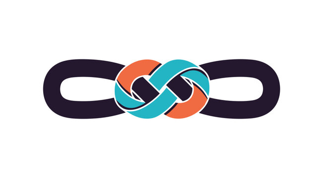 Graphic design of a colorful infinity knot symbol representing eternity and connection on a white background.
