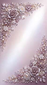 Sophisticated floral frame composition made of sparkling rhinestones and pearls on a soft pink background with rhinestones background sparkling composition decoration ornamental beautiful