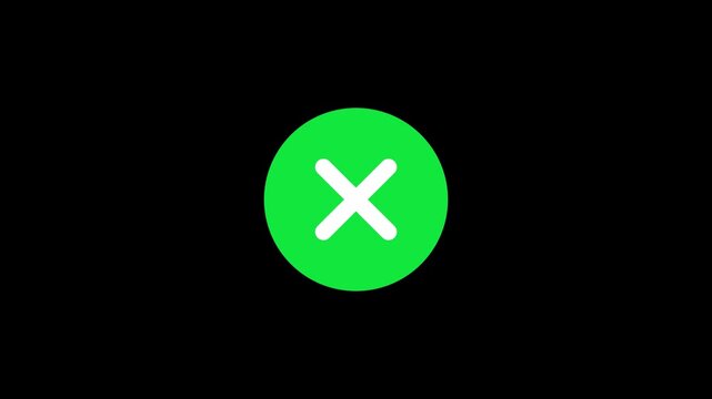 Green circle with white x animation, close button symbol for user interface motion