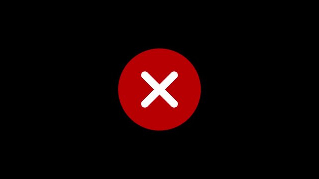 Red circle x mark animation, simple flat symbol for error, decline, or stop notification cross