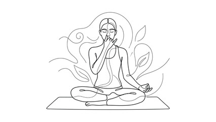 Obraz premium Woman performing alternate nostril breathing exercise in lotus pose.