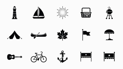 Black and white minimalist icons set with modern flat design style neutral background versatility evoking themes outdoor adventure showcases collection sleek © Sourabh