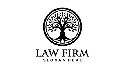 Fototapeta premium Minimalist circular law firm logo design with tree symbol.
