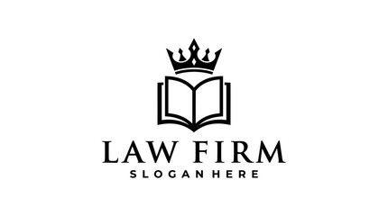 Fototapeta premium Minimalist law firm logo design featuring an open book and royal crown.