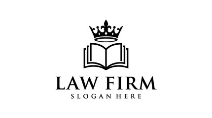 Fototapeta premium Minimalist law firm logo design with crown and open book icon.