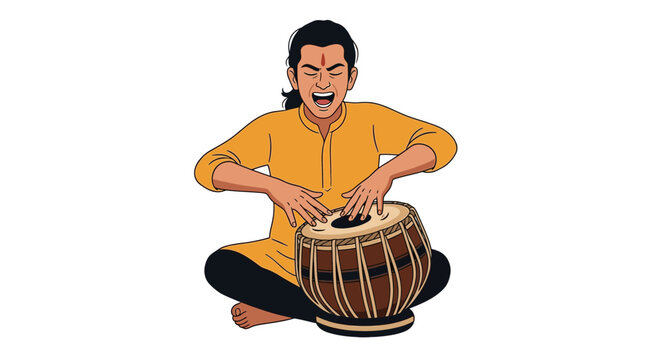 Indian man playing tabla, traditional drummer, musical instrument, cultural performance