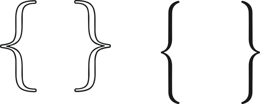 Curly Braces Vector Icon Set with Outline and Solid Code Bracket Symbols for Programming and Software Development