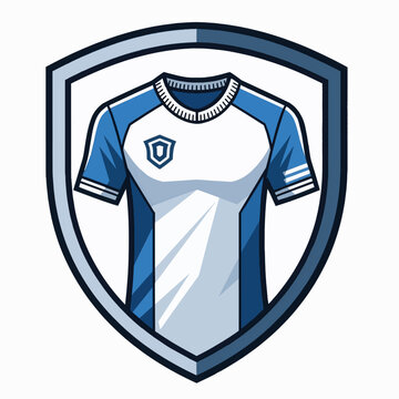 White and blue sports jersey on a shield frame