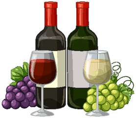 Obraz premium Red and White Wine Bottles with Glasses and Fresh Grapes