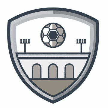 Football club crest with stadium silhouette and soccer ball