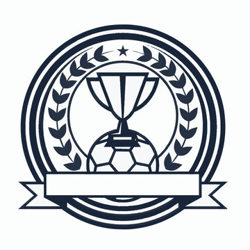 Football championship trophy emblem with laurel wreath and banner