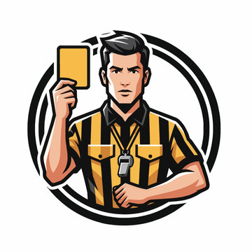 Soccer referee holding a yellow card warning sign