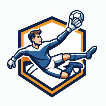 Athletic soccer goalkeeper diving to catch a ball with one hand