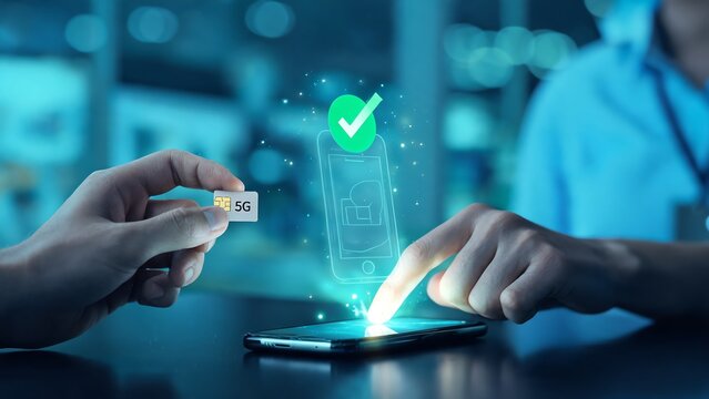 5G SIM Card Mobile Plan Recharge Successful AR Hologram Tech Banner