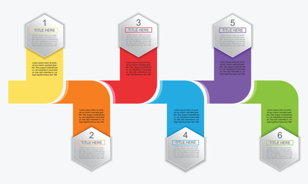 6 step process hexagon timeline infographic. Number timeline. Business data chart, investment goal, marketing challenge, strategy presentation, achievement diagram. vector template