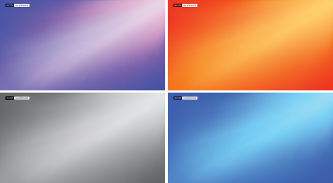 Abstract gradient background set with smooth color transitions in purple, orange, grey, and blue.
