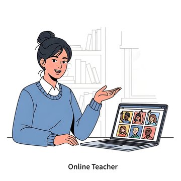 Online teacher giving virtual lesson to student.