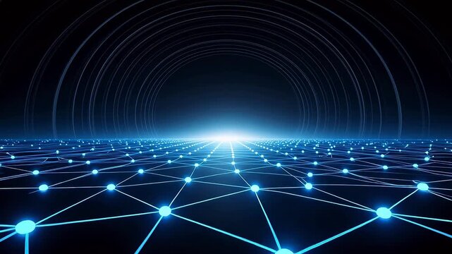Digital network grid with glowing nodes