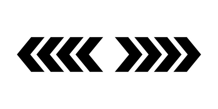 Black chevron opposite arrows pointing forward and backward direction, speed or motion arrow for racing, moving, dynamic designs and transition layout. Vector illustration.
